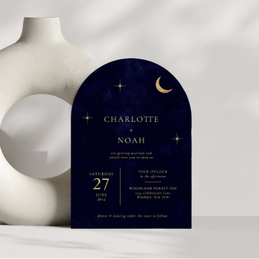 天真夜中金ゴールドムーンスターズ結婚アーチズ 招待状