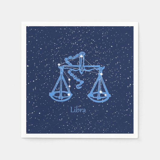 天秤座と〔占星術の〕十二宮図星付きサイン スタンダードカクテルナプキン (正面)