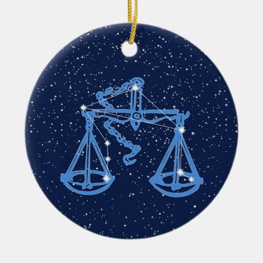 天秤座と〔占星術の〕十二宮図星付きサイン セラミックオーナメント (正面)