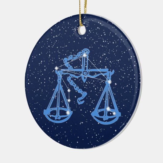 天秤座と〔占星術の〕十二宮図星付きサイン セラミックオーナメント (左)