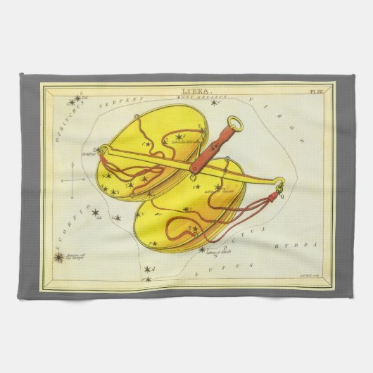 天秤座のクラシックな星座図:ウラニアの鏡 キッチンタオル (横)