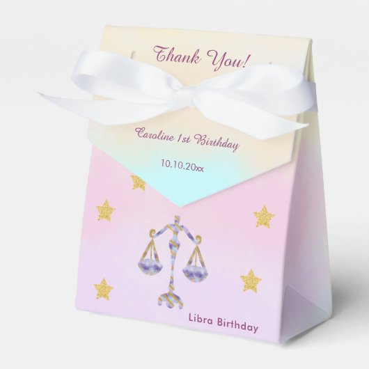 天秤座の水彩デザイン 1歳の誕生日 フェイバーボックス (正面サイド)