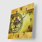 天秤座の(占星術の)十二宮図の占星術の金ゴールドホイルの質のデザイン スクエア壁時計 (傾斜)