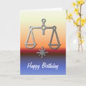 天秤座の(占星術の)十二宮図の星の印のオレンジ日の出の誕生日 カード (黄色い花)