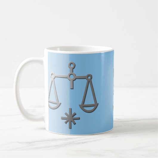 天秤座の(占星術の)十二宮図の星の印の銀の青い茶コーヒー コーヒーマグカップ (左)