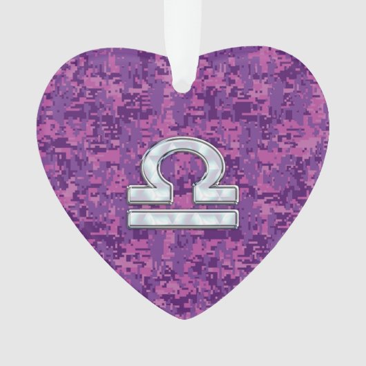 天秤座の(占星術の)十二宮図の記号の赤紫のピンクのデジタル迷彩柄 オーナメント (正面)