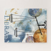 天秤座はかりで測誕生日〔占星術の〕十二宮図星占いブルー金ゴールド ジグソーパズル (横)