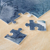 天秤座はかりで測誕生日〔占星術の〕十二宮図星占いブルー金ゴールド ジグソーパズル (側面)