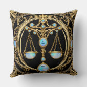 天秤座はかりで測、オパールおよび金ゴールドパーソナライズされた〔占星術の〕十二宮図 クッション (裏面)