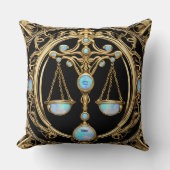 天秤座はかりで測、オパールおよび金ゴールドパーソナライズされた〔占星術の〕十二宮図 クッション (正面)