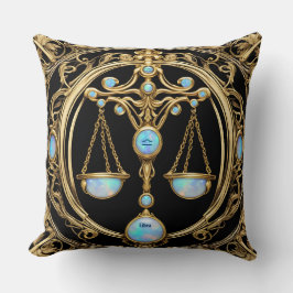 天秤座はかりで測、オパールおよび金ゴールドパーソナライズされた〔占星術の〕十二宮図 クッション