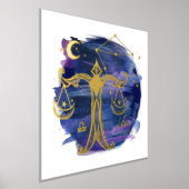 天秤座はかりで測〔占星術の〕十二宮図誕生日カスタムの署名 箔ポスター (レイダウン)