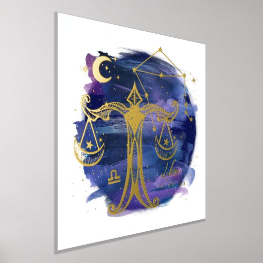 天秤座はかりで測〔占星術の〕十二宮図誕生日カスタムの署名 箔ポスター (レイダウン)