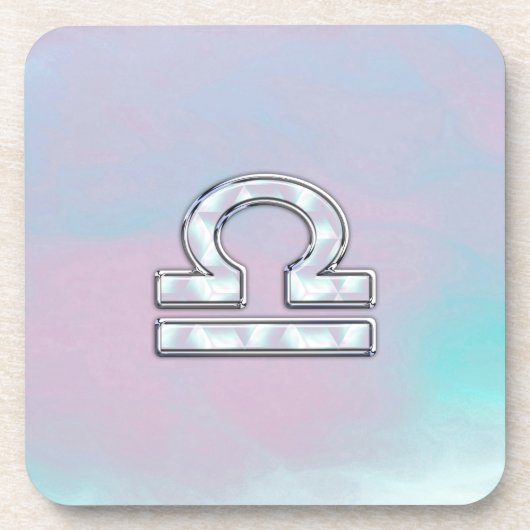 天秤座エレガント〔占星術の〕十二宮図サインマザーオブパールスタイル コースター (正面)