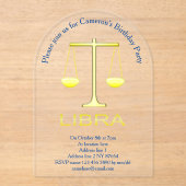 天秤座ゴールデンはかりで測スターサイン誕生日パーティー アクリル招待状 (正面)