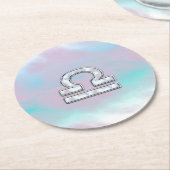 天秤座サインマザーオブパールスタイル ラウンドペーパーコースター (アングル)