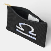 天秤座スタイリッシュ〔占星術の〕十二宮図サインブラックスネークスキンデコール アクセサリーポーチ (見開き)