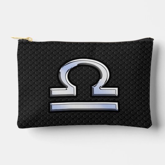 天秤座スタイリッシュ〔占星術の〕十二宮図サインブラックスネークスキンデコール アクセサリーポーチ (正面)
