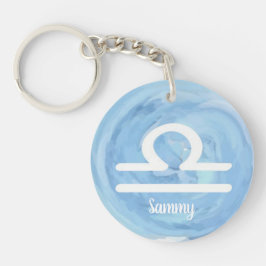 天秤座パーソナライズされた水色〔占星術の〕十二宮図標識 キーホルダー