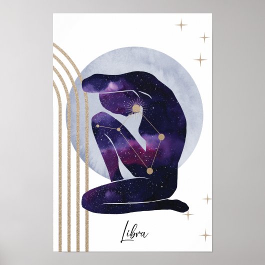 天秤座パープフェミニンル〔占星術の〕十二宮図デザイン ポスター (正面)