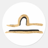 天秤座ブラック金ゴールドテクスチャ〔占星術の〕十二宮図星占い記号 ラウンドシール (正面)