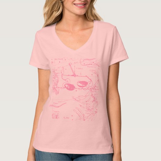 天秤座ヘベリウス1690版木、銅版、版画スタイル Tシャツ (正面)
