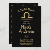 天秤座金ゴールド〔占星術の〕十二宮図星学秋ブライダルシャワー 招待状 (正面/裏面)