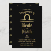 天秤座金ゴールド〔占星術の〕十二宮図星学秋婚約 招待状 (正面/裏面)