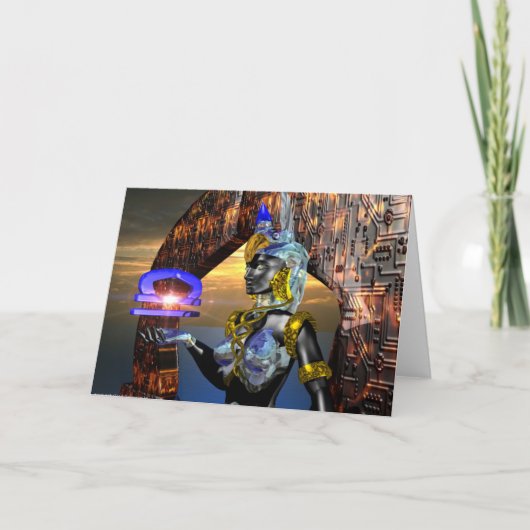 天秤座2〔占星術の〕十二宮図誕生日 カード (正面)