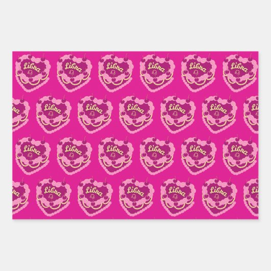 天秤座〔占星術の〕十二宮図コケットハートお誕生日ケーキ ラッピングペーパーシート (正面2)