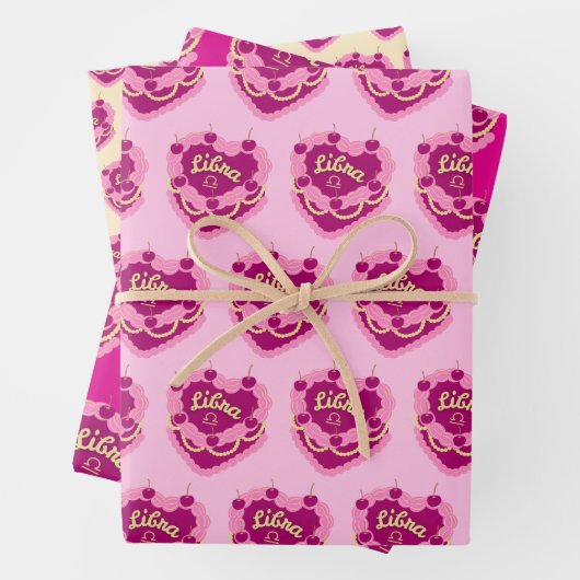 天秤座〔占星術の〕十二宮図コケットハートお誕生日ケーキ ラッピングペーパーシート (インサイチュ)