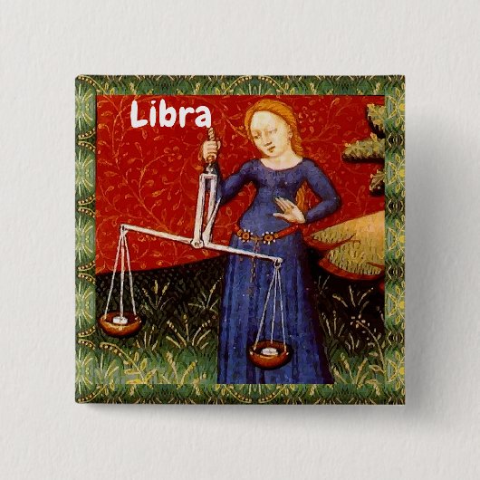 天秤座〔占星術の〕十二宮図サインはかりで測誕生日パーティー 缶バッジ (正面)