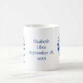 天秤座〔占星術の〕十二宮図サインアストロロジー誕生日ブルーホワイト コーヒーマグカップ (中央)