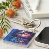 天秤座〔占星術の〕十二宮図サインウォーター色デザイン キーホルダー (正面右)