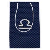 天秤座〔占星術の〕十二宮図サインオンネイビーカーボンファイバースタイル ミディアムペーパーバッグ (正面)