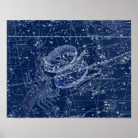 天秤座〔占星術の〕十二宮図サインヴィンテージイラストレーション ポスター (正面)