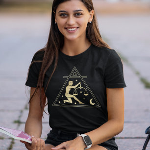 天秤座〔占星術の〕十二宮図サイン空気要素金ゴールド Tシャツ