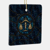 天秤座〔占星術の〕十二宮図ドットアートスタイルアバロン金ゴールド セラミックオーナメント (右)