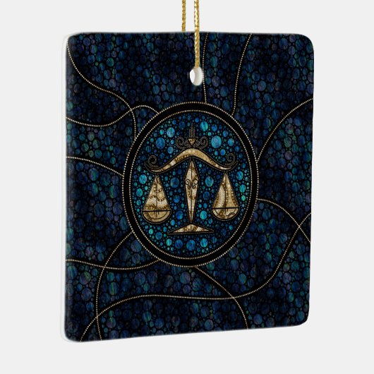 天秤座〔占星術の〕十二宮図ドットアートスタイルアバロン金ゴールド セラミックオーナメント (右)