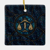 天秤座〔占星術の〕十二宮図ドットアートスタイルアバロン金ゴールド セラミックオーナメント (正面)