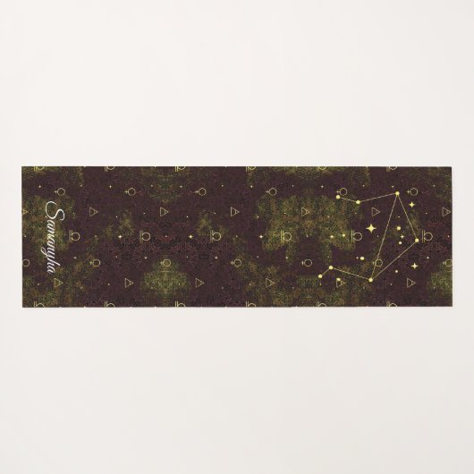 天秤座〔占星術の〕十二宮図パープル金ゴールドオリエンタルフラワー ヨガマット (裏面(横))