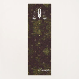 天秤座〔占星術の〕十二宮図パープル金ゴールドオリエンタルフラワー ヨガマット