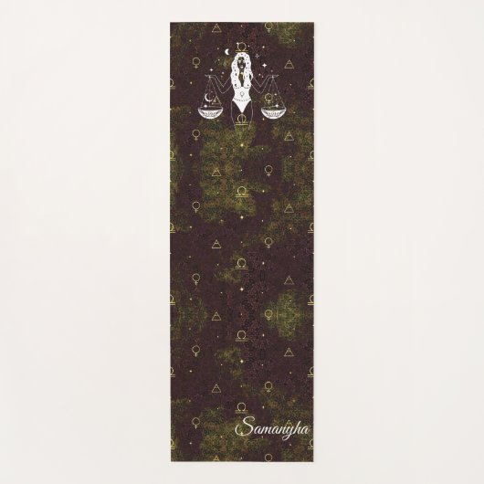 天秤座〔占星術の〕十二宮図パープル金ゴールドオリエンタルフラワー ヨガマット (正面)