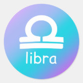 天秤座〔占星術の〕十二宮図ブルーパープル星占い星印 ラウンドシール (正面)