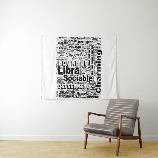 天秤座〔占星術の〕十二宮図ワードクラウドインスピレーション タペストリー (インサイチュ(横))