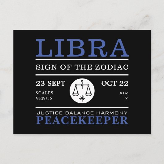 天秤座〔占星術の〕十二宮図占星術の標識 ポストカード (正面)