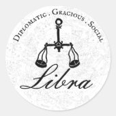 天秤座〔占星術の〕十二宮図占星術パーソナリティ白黒 ラウンドシール (正面)