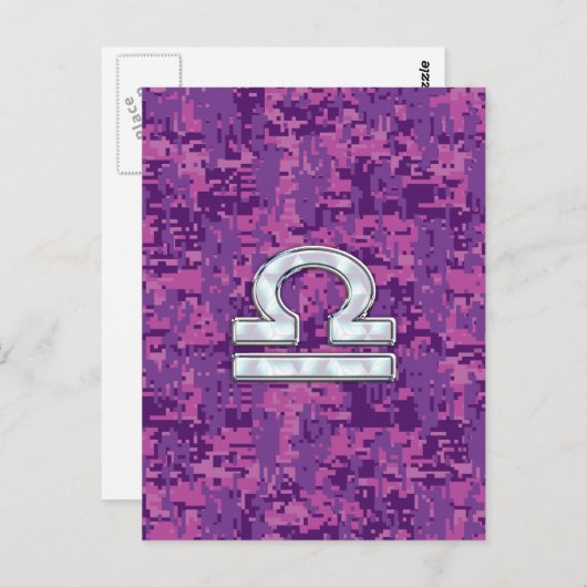 天秤座〔占星術の〕十二宮図明るい赤紫色ピンクデジタル迷彩柄 ポストカード (正面/裏面)