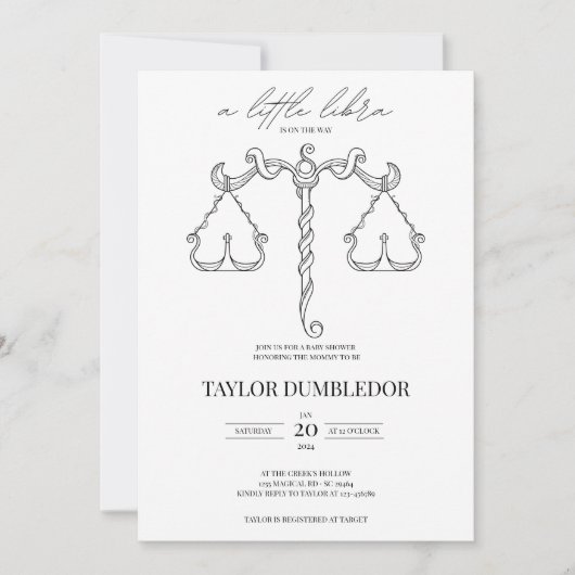 天秤座〔占星術の〕十二宮図星サイン星占い赤ちゃんシャワー 招待状 (正面)