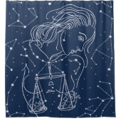 天秤座〔占星術の〕十二宮図標識 シャワーカーテン (正面)